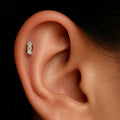 16G Titanium Triple CZ Bar Stud, Tiny Flat Back Labret, Minimalist Cartilage Helix Earring, Tragus Lip Piercing