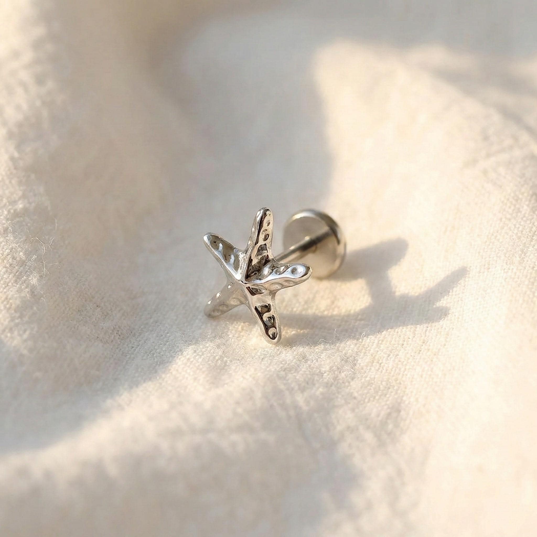 18G/16G Tiny Starfish Push Pin • Threadless Flat Back Earring • Tragus • Nose Stud • Helix Stud • Cartilage • Titanium LJ30.35