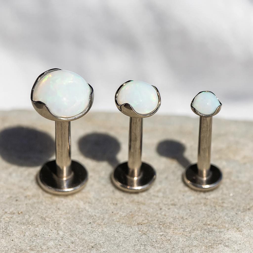 16G Titanium Labret Stud Earring • Opal Flat Back Earring • Helix Earring • Tragus Earring • Cartilage Earring • Nose Ring • Gift for Her