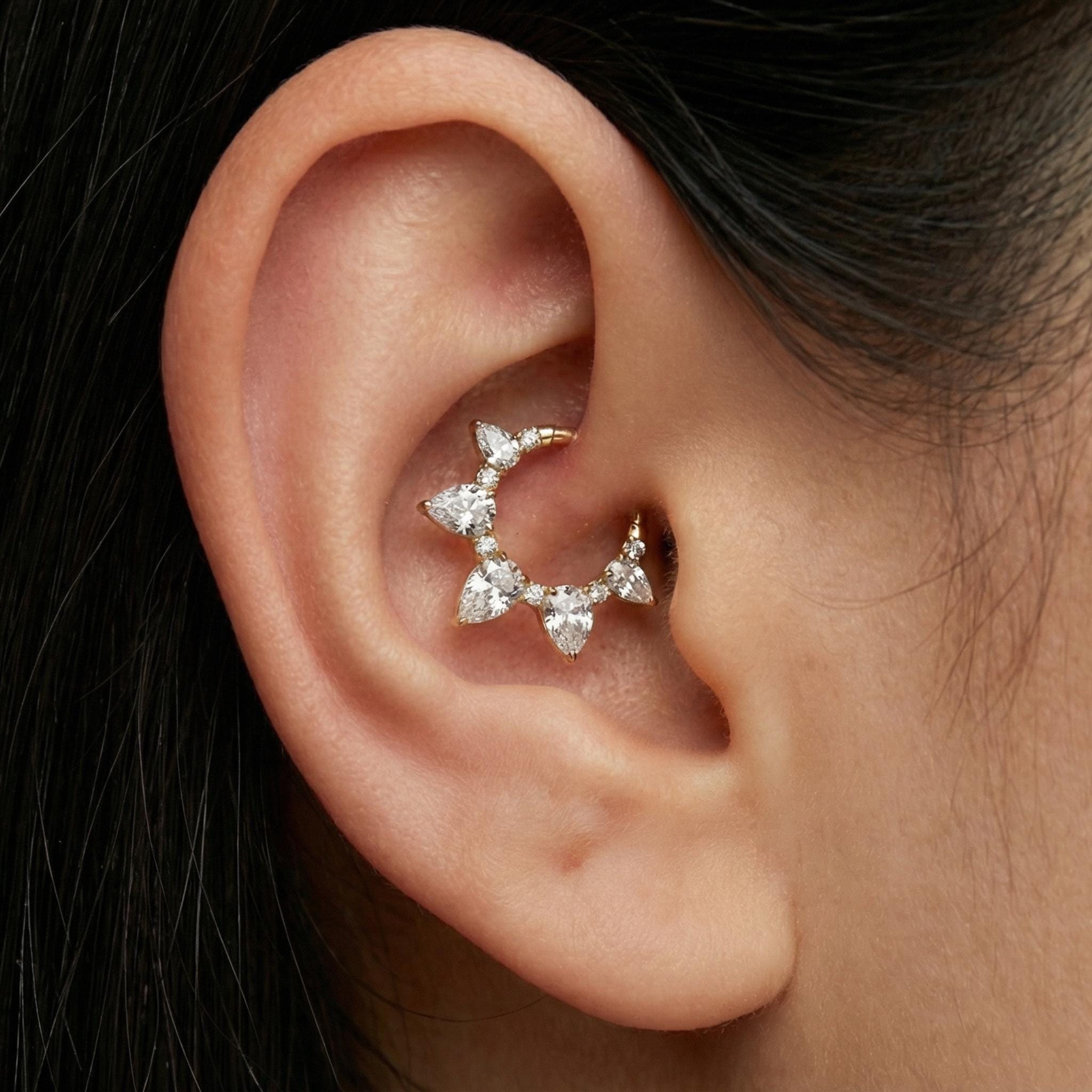 16G Titanium Pear CZ Septum Clicker, Teardrop Daith Hoop 8mm 10mm, Hinged Segment Ring, Hypoallergenic Cartilage Earring