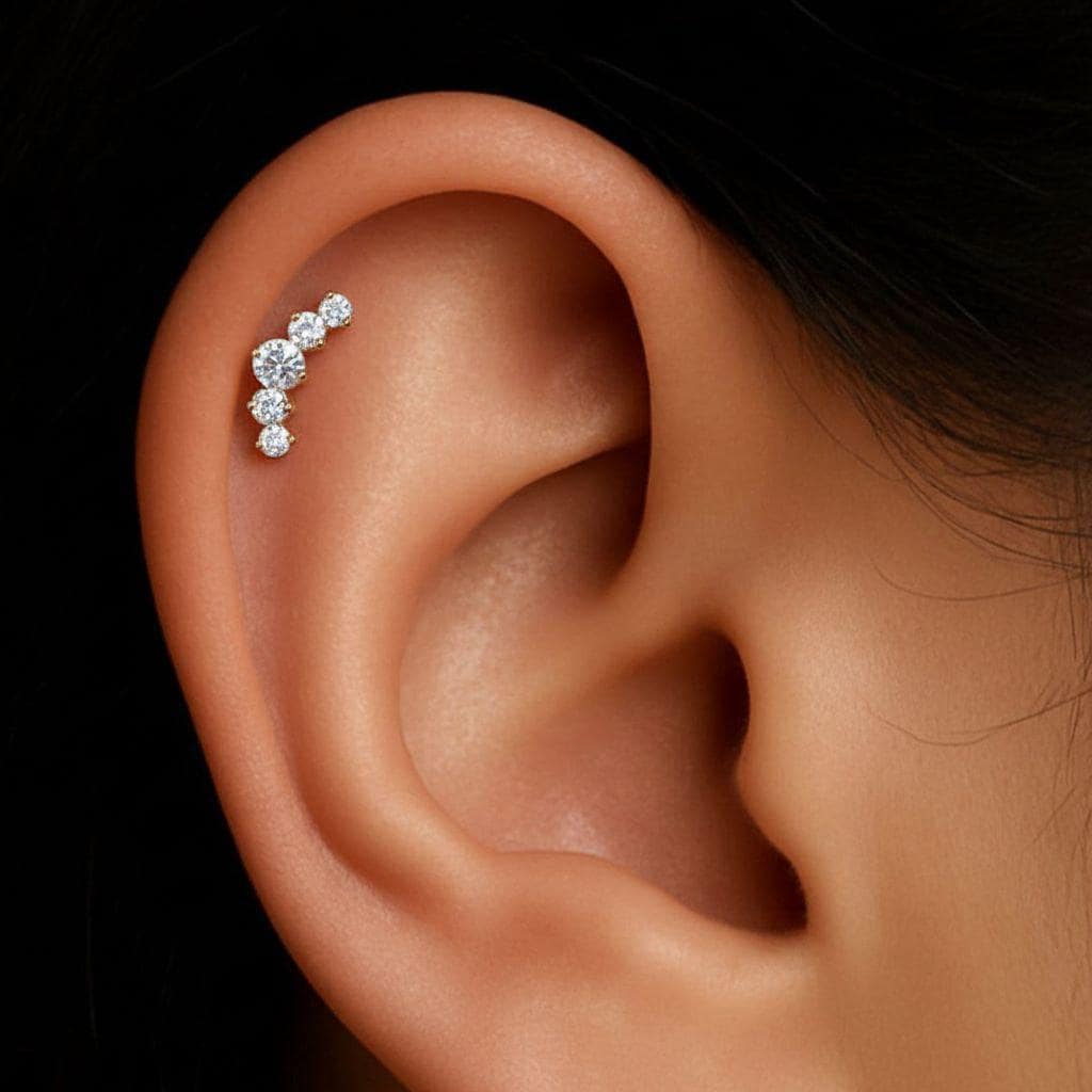 16G Titanium CZ Cluster Labret • Flat Back Curved Climber Earring • Helix, Cartilage & Tragus Piercing Jewelry