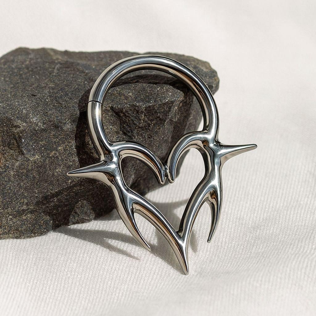 16G Titanium Heart Septum Clicker • Hinged Nose Ring for Tragus, Cartilage & Helix Piercings – Punk Body Jewelry