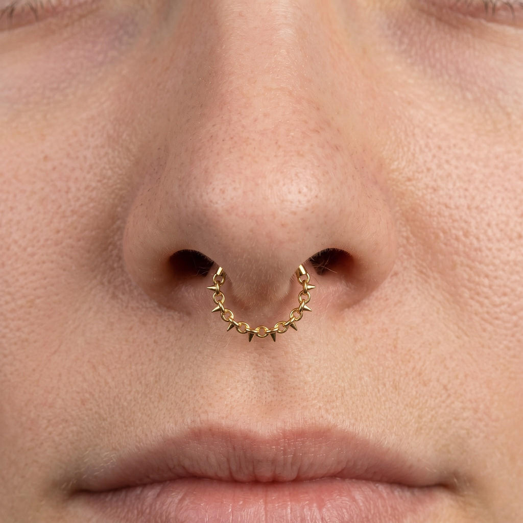 16G Titanium Chain Spike Hoop • Clicker Septum Ring for Helix, Conch, Cartilage & Daith Piercings – Edgy Body Jewelry