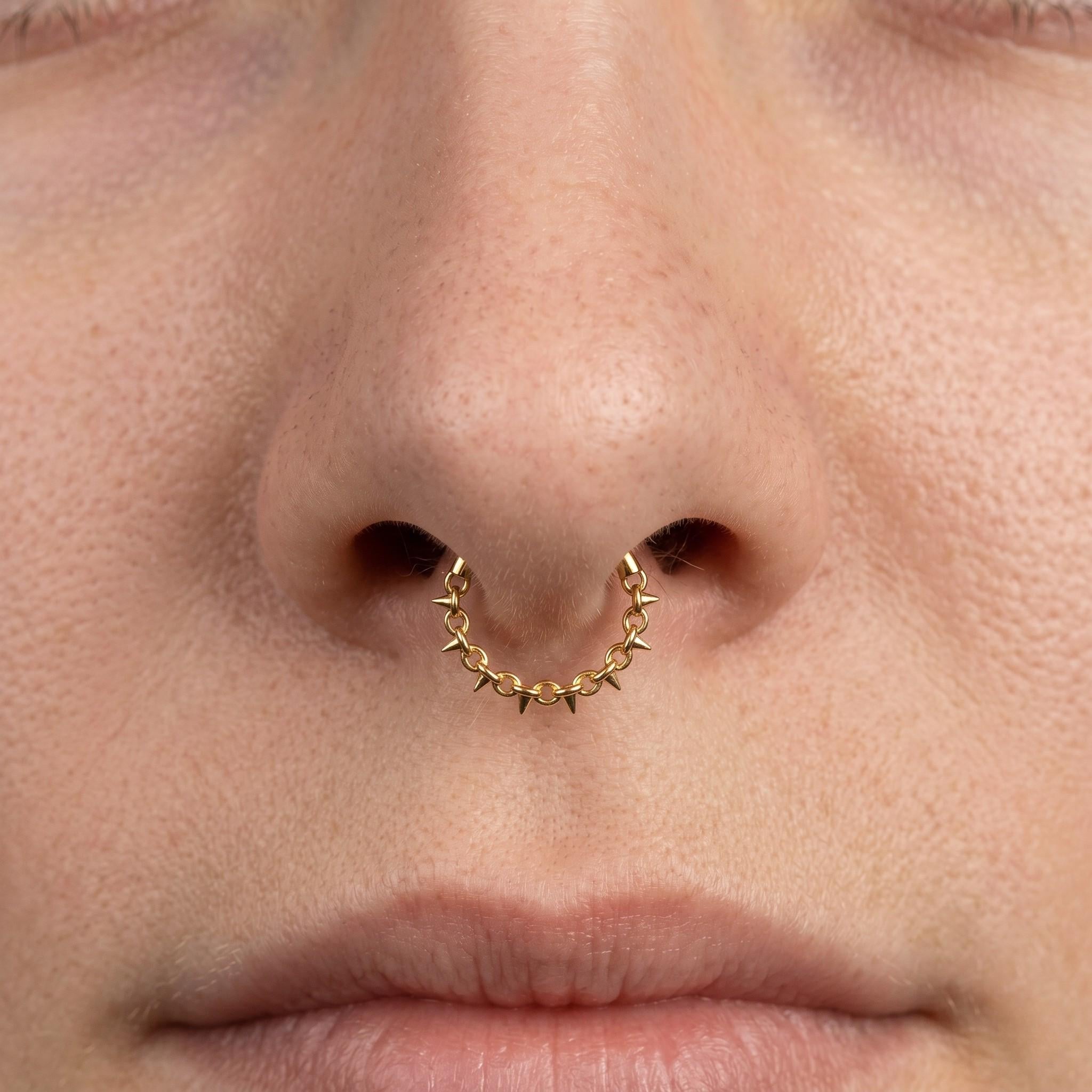 16G Titanium Chain Spike Hoop • Clicker Septum Ring for Helix, Conch, Cartilage & Daith Piercings – Edgy Body Jewelry