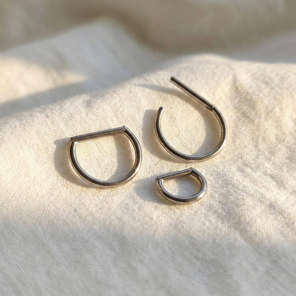 16G Titanium D Shape Nose Ring, Snug Septum Clicker, Flat Side Hoop, Implant Grade Daith Conch Tragus, Lip Piercing Jewelry