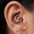 16G Titanium Amber Branch Clicker, Botanical Daith Hoop, CZ Septum Ring, Hinged Cartilage Earring, Nature Helix Piercing ASTM F136
