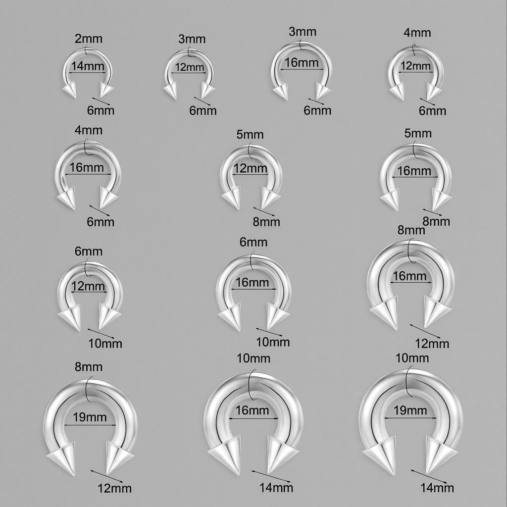 4G/6G/8G/10G/12G Thick Silver Horseshoe Septum Ring Spike Ends Earlobe Earring Surgical Steel Cartilage Piercing Curved Barbell