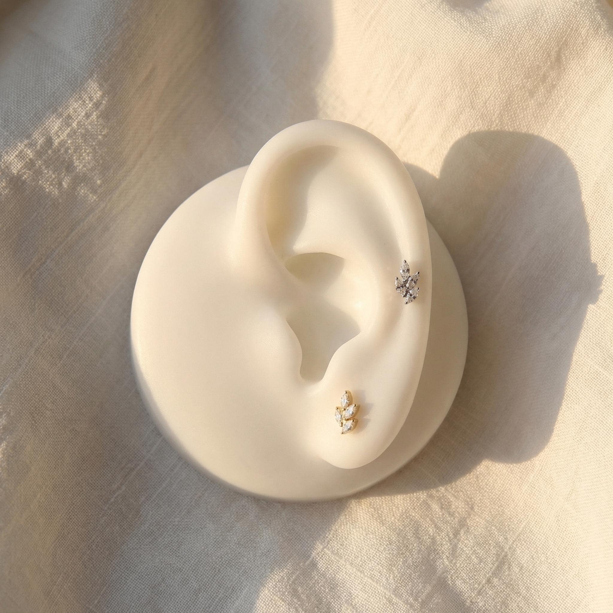 Titanium Marquise Cluster Labret, 16G Leaf Stud, Flat Back Earring, Helix Conch Tragus, Nature Inspired Jewelry
