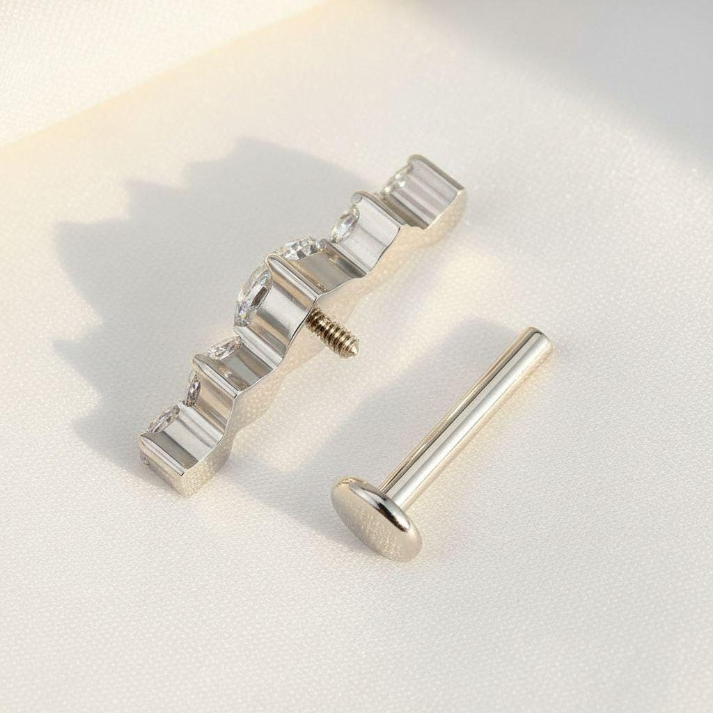 16G Titanium CZ Cluster Labret • Flat Back Curved Climber Earring • Helix, Cartilage & Tragus Piercing Jewelry