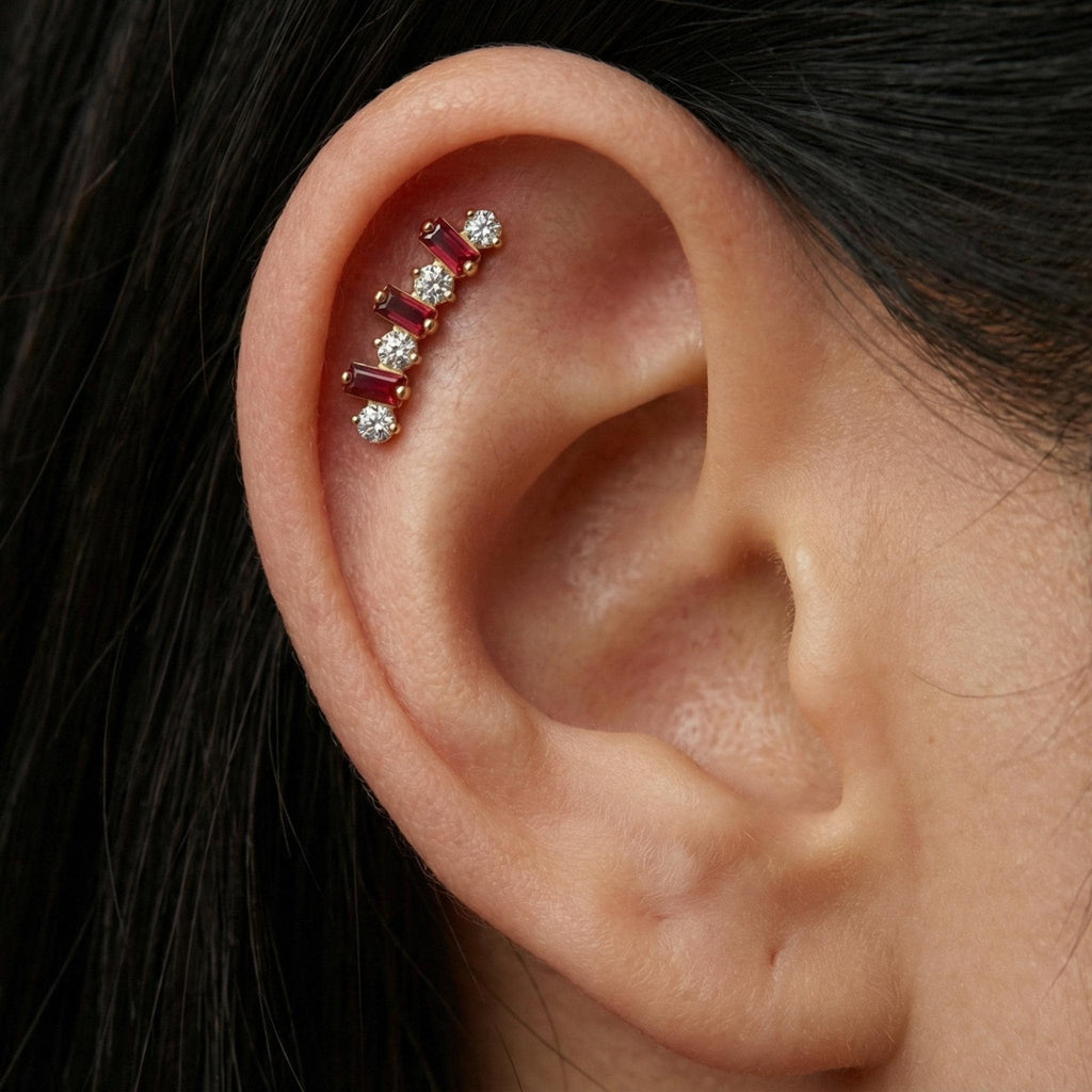 16G Titanium Baguette CZ Labret • Internally Threaded Flat Back Earring • Helix, Tragus & Cartilage Piercing Jewelry