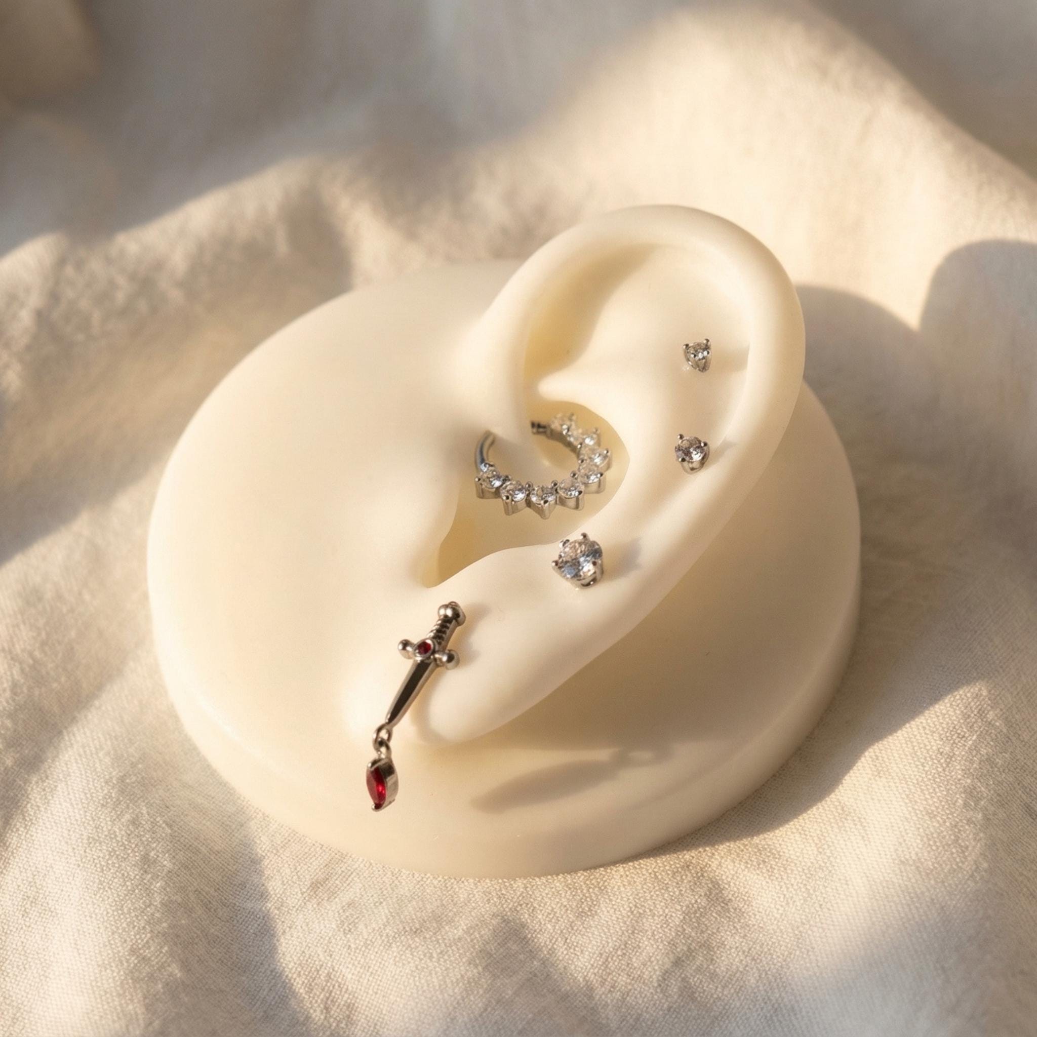 16G Titanium CZ Paved Septum Clicker, Hinged Daith Hoop, Sparkly Nose Ring, Hypoallergenic Cartilage Piercing