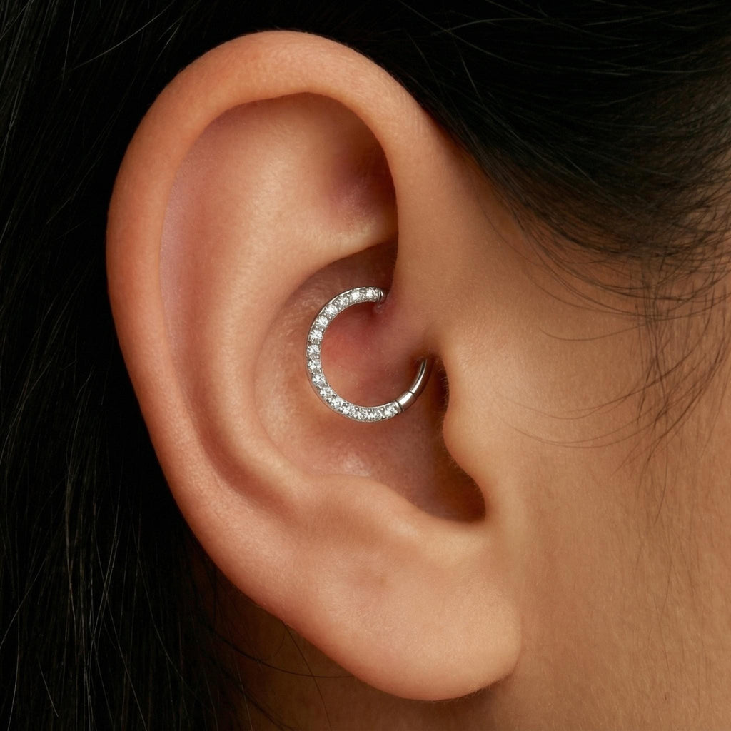 G23 Titanium Clicker Hoop, 16G 18G CZ Hinged Segment Ring, Septum Daith Helix Tragus Cartilage Piercing, Hypoallergenic Nose Earring