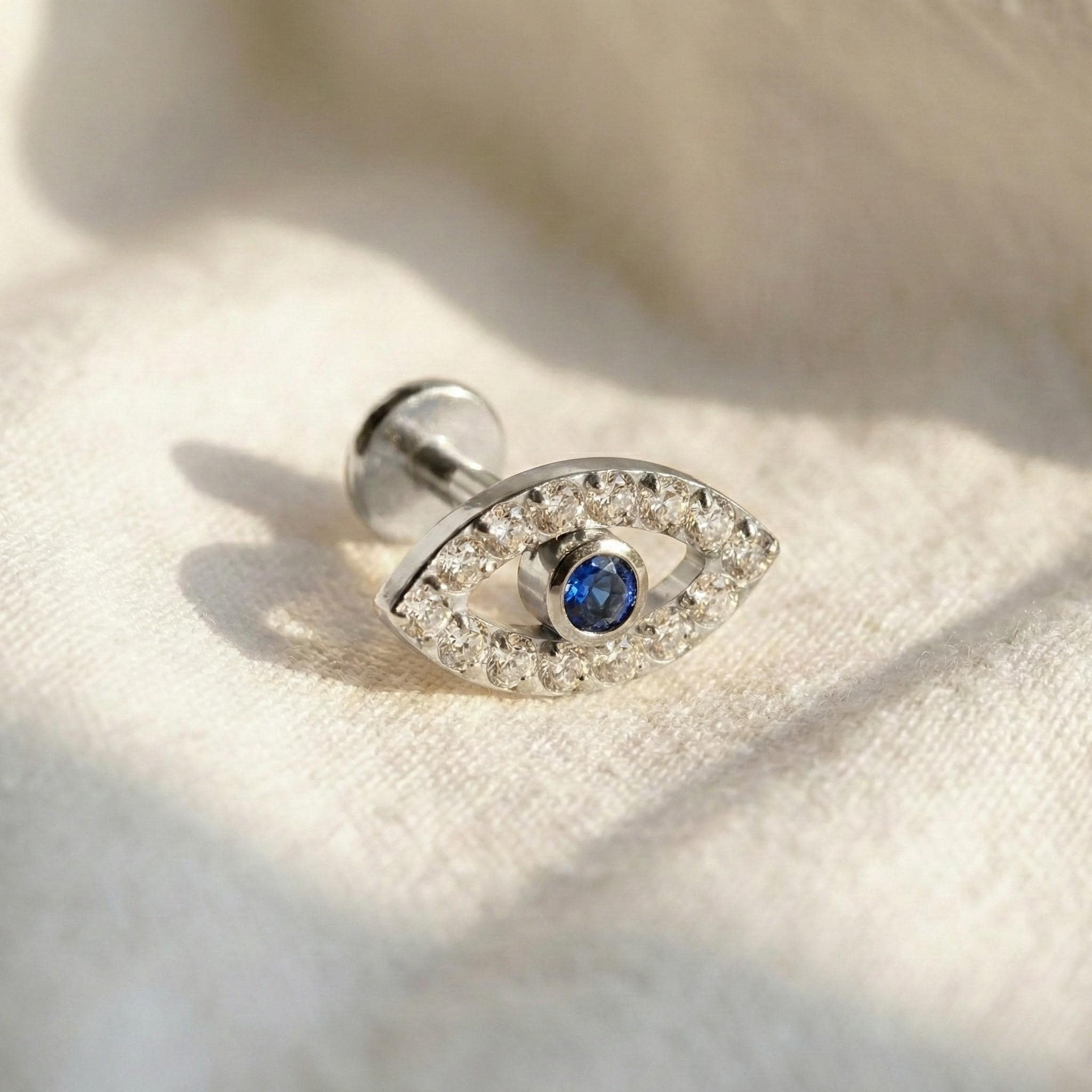 16G Titanium Evil Eye Labret Stud • Internally Threaded Flat Back Earring • Cartilage, Helix & Tragus Piercing Jewelry