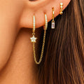 Gold Star Hoop Earrings: Dangle CZ Chain Cartilage Jewelry