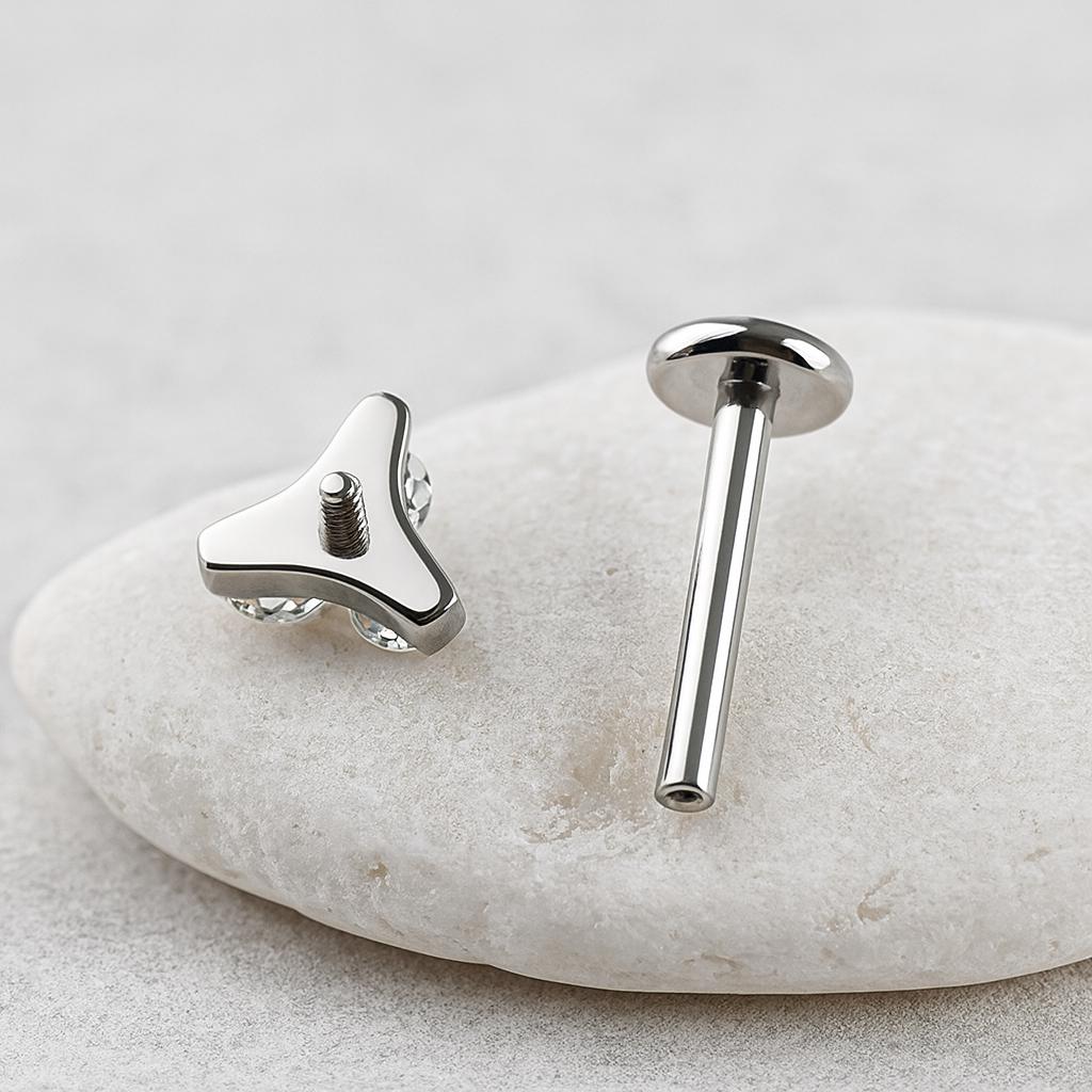 16G Titanium CZ Trinity Stud Earring • Tragus Earring • Helix • Cartilage • Internally threaded • Flat Back Earring • Gift for Her