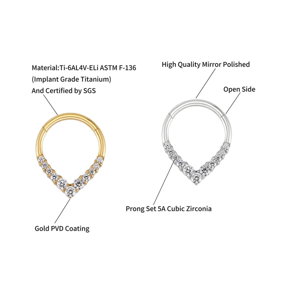 16G Titanium Teardrop Septum Clicker, CZ Daith Hoop Earring, Hinged Segment Ring, Hypoallergenic Waterdrop Nose Piercing