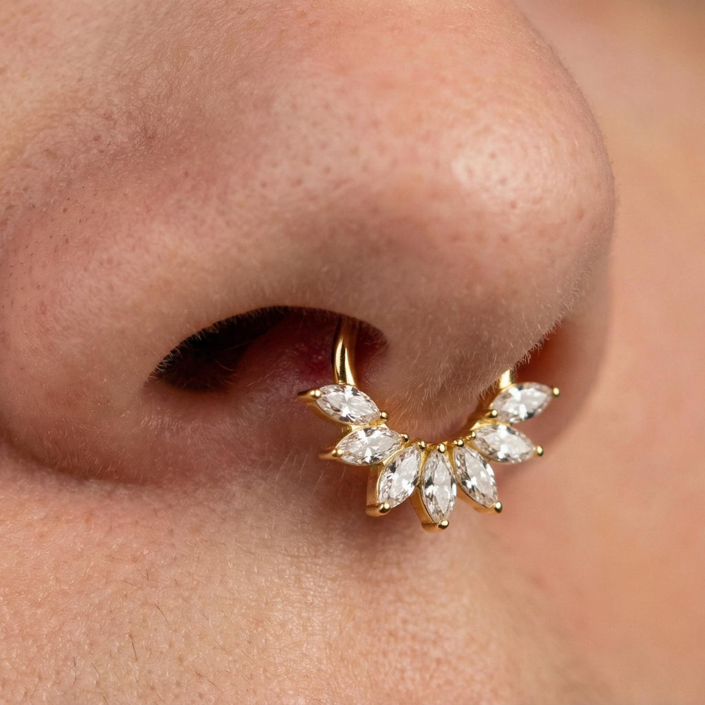 16G ASTM F136 Titanium Marquise CZ Septum Clicker, Hinged Daith Hoop, Hypoallergenic Cartilage Earring, Elegant Nose Ring