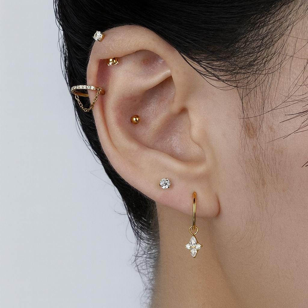 16G Titanium Curved Barbell, CZ Rook Earring, Eyebrow Piercing Jewelry, Daith Helix Cartilage Stud, Hypoallergenic Vertical Labret