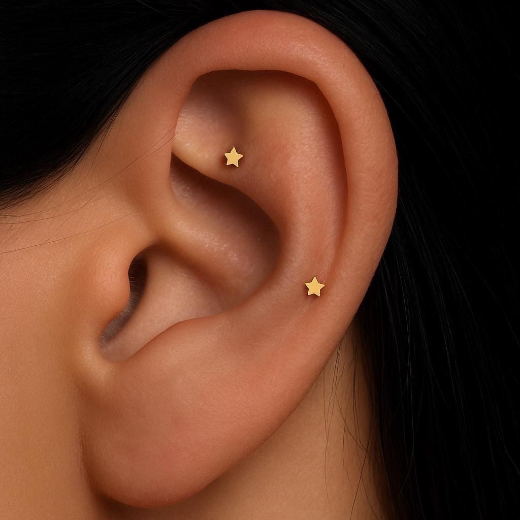Titanium Threadless Star Stud, Push Pin Flat Back Earring, 16G 18G 20G Nose Piercing, Tiny Celestial Helix Tragus, Hypoallergenic Jewelry