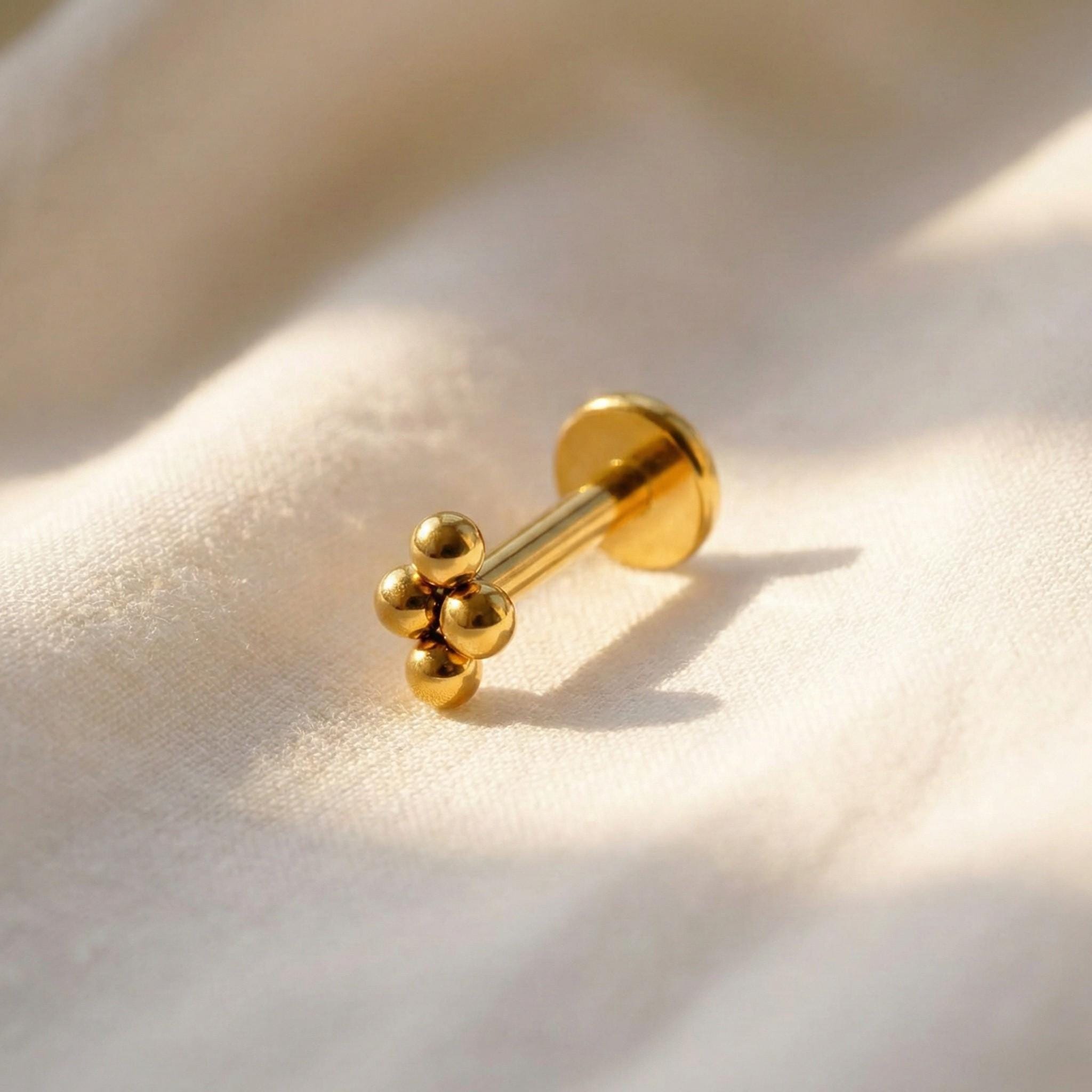 16G Titanium 4 Bead Cluster Stud, Mini Gold Silver Ball Labret, Minimalist Tragus Helix Conch Earring, Dainty Nose Piercing