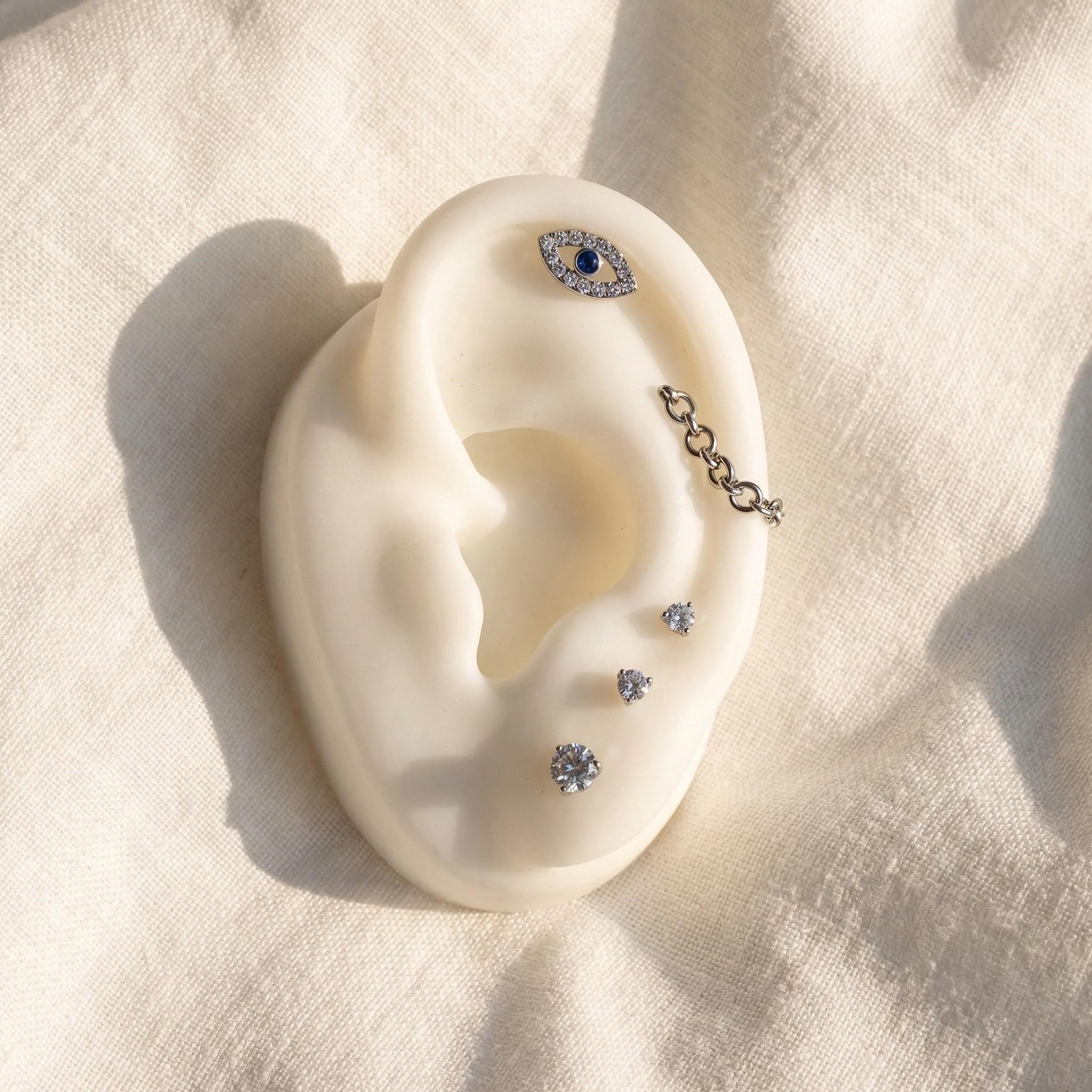 16G Titanium Evil Eye Labret Stud • Internally Threaded Flat Back Earring • Cartilage, Helix & Tragus Piercing Jewelry
