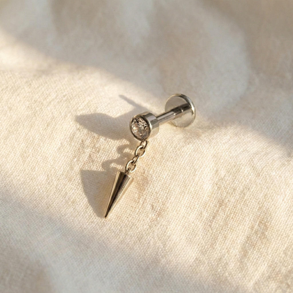 16G Titanium Dangle Stud Earring • Tragus Earring • Helix • Cartilage • Internally threaded • Flat Back Earring • Gift for Her