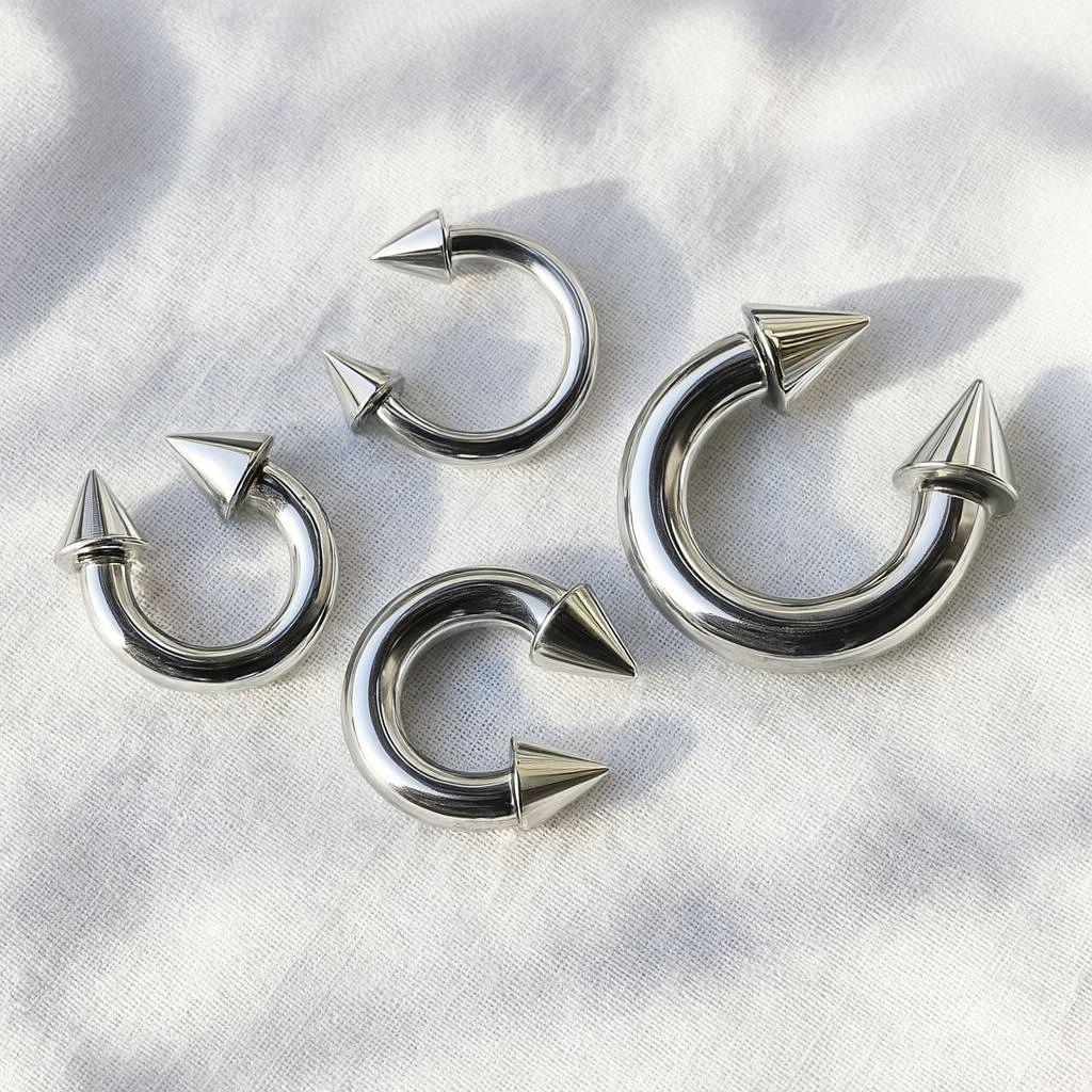 4G/6G/8G/10G/12G Thick Silver Horseshoe Septum Ring Spike Ends Earlobe Earring Surgical Steel Cartilage Piercing Curved Barbell