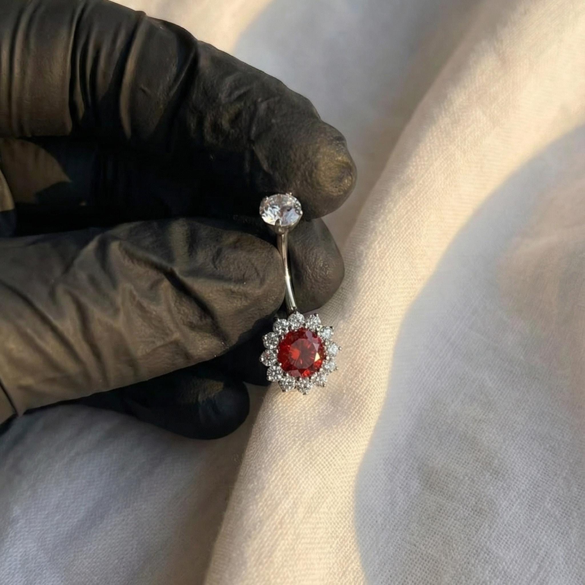 14G Titanium Halo Belly Ring, Opal Garnet CZ Navel Piercing, Luxurious Round Gem Body Jewelry, Curved Barbell ASTM F136