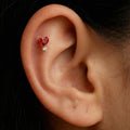 16G Titanium Garnet Heart Stud, Red CZ Flat Back Labret, Tragus Helix Cartilage Earring, Hypoallergenic Valentine Piercing