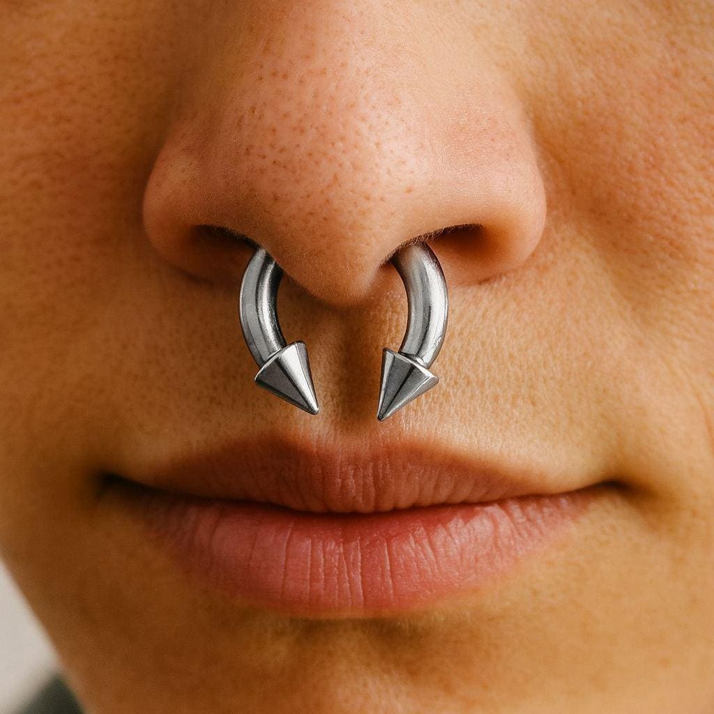4G/6G/8G/10G/12G Thick Silver Horseshoe Septum Ring Spike Ends Earlobe Earring Surgical Steel Cartilage Piercing Curved Barbell