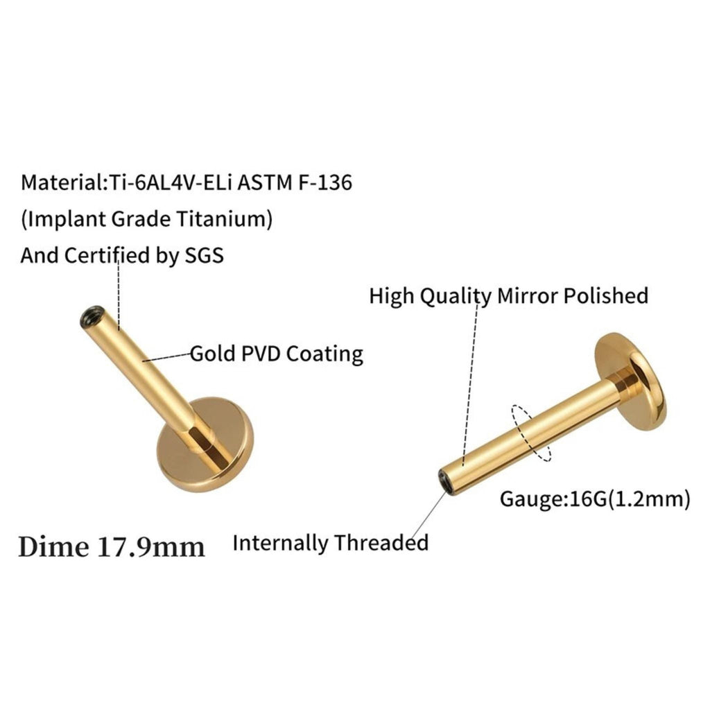 16G Titanium Flat Back Labret Post, Internally Threaded Replacement Bar, Lip Helix Tragus Stud, Hypoallergenic Piercing Backing, Downsize