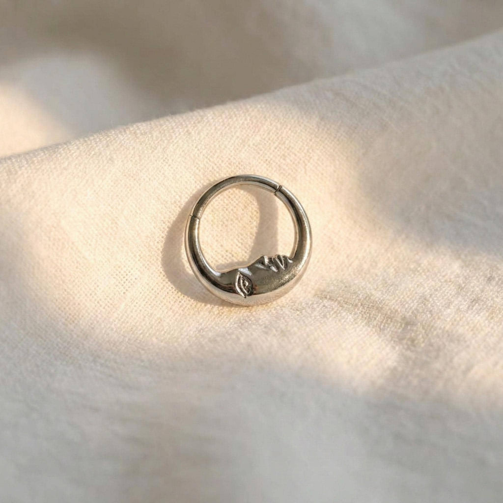 16G Titanium "Man in the Moon" Clicker, Face Crescent Septum Ring, Daith Helix Tragus Hoop, Silver Hypoallergenic Celestial Piercing