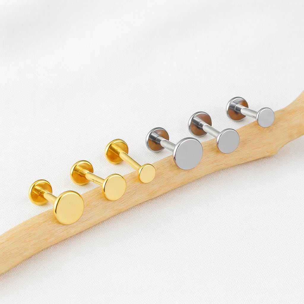 16G Tiny Disk Titanium Push Pin Labret • Threadless Flat Back Earring • Tragus Stud • Helix/Cartilage Stud • Nose Stud • Nose Piercing