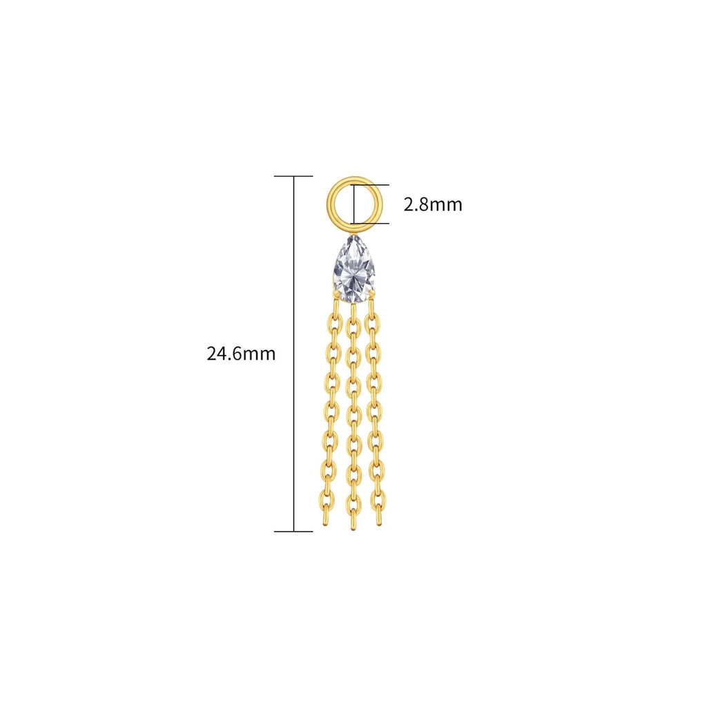 Titanium Piercing Chain Connector, Teardrop Moonstone CZ Charm, Dangle Cartilage Helix Accessory, Dainty Hoop Drop Earring Add-on