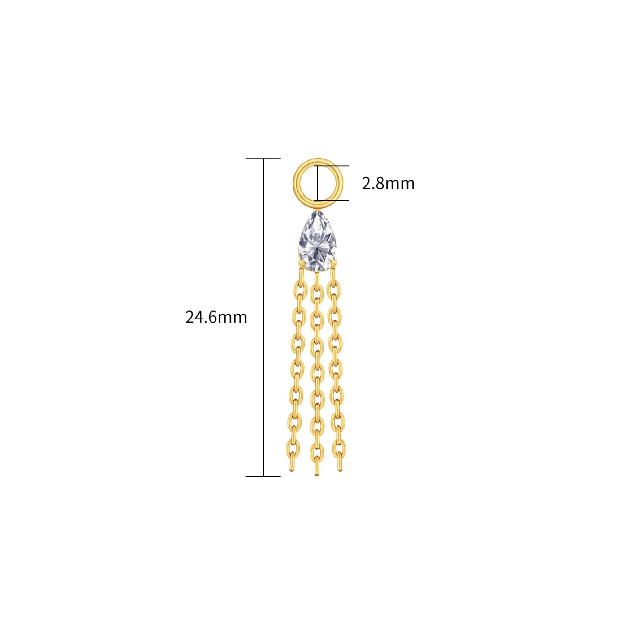 Titanium Piercing Chain Connector, Teardrop Moonstone CZ Charm, Dangle Cartilage Helix Accessory, Dainty Hoop Drop Earring Add-on