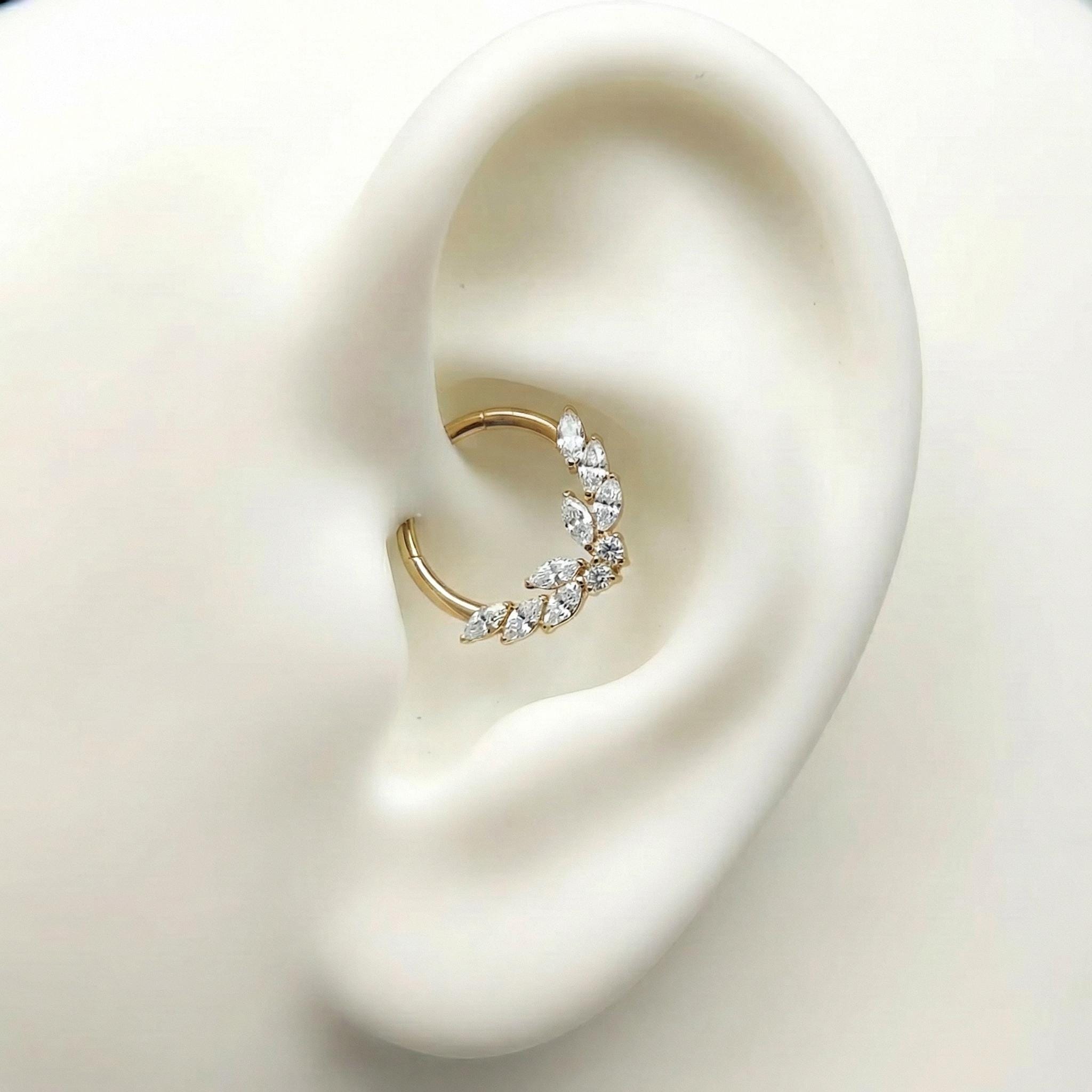 16G Titanium Butterfly Septum Clicker, Laurel CZ Daith Hoop, ASTM F136 Hinged Cartilage Earring, Botanical Helix Tragus Piercing