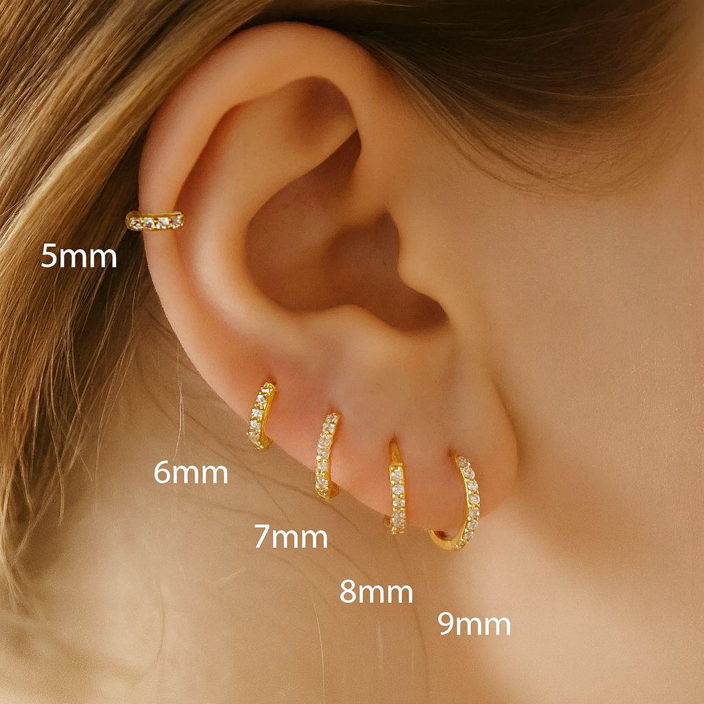 Skinny CZ Huggie Hoops in Sterling Silver, Silver or Gold, Minimalist Hoop Earrings, 6mm, 7mm, 8mm Hoops, cartilage hoops