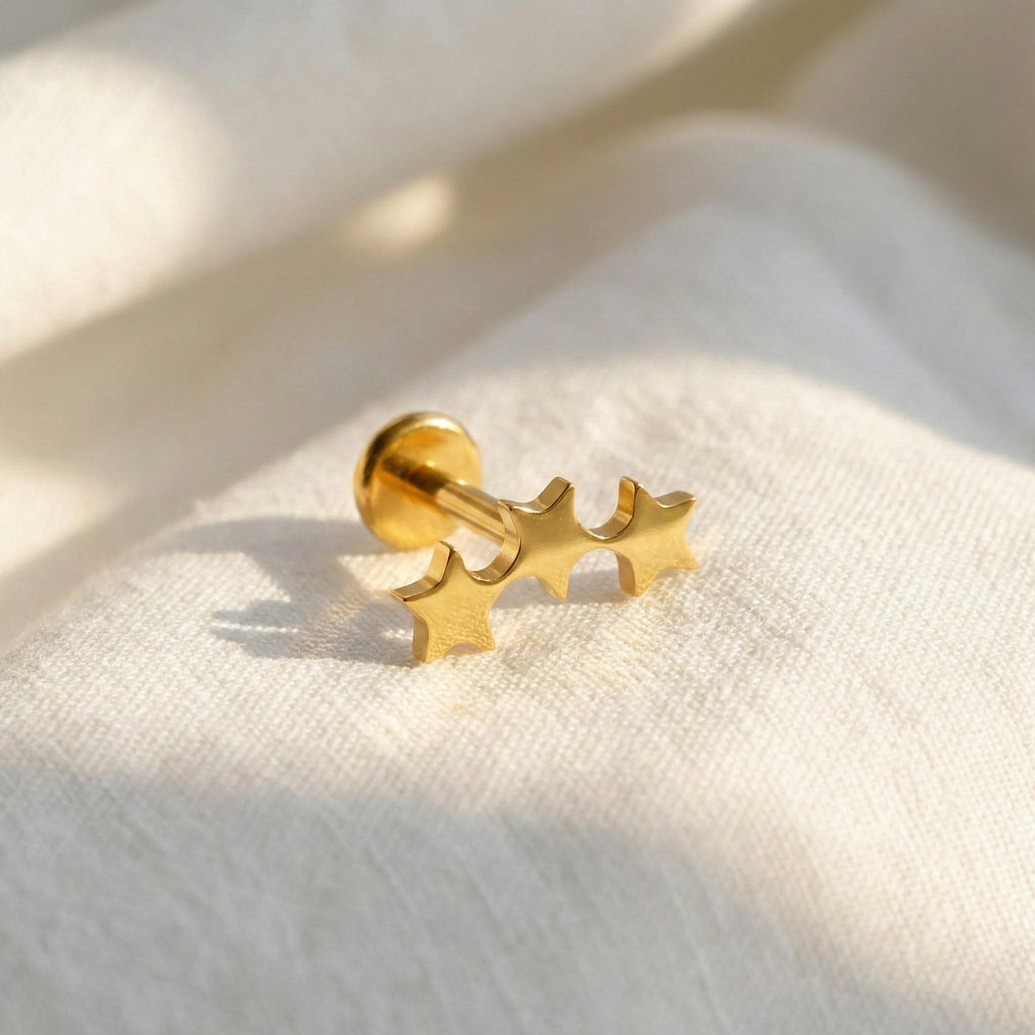 16G Titanium Triple Star Cluster, 3 Star Climber Flat Back Stud, Celestial Helix Tragus Conch Piercing, Tiny Galaxy Jewelry