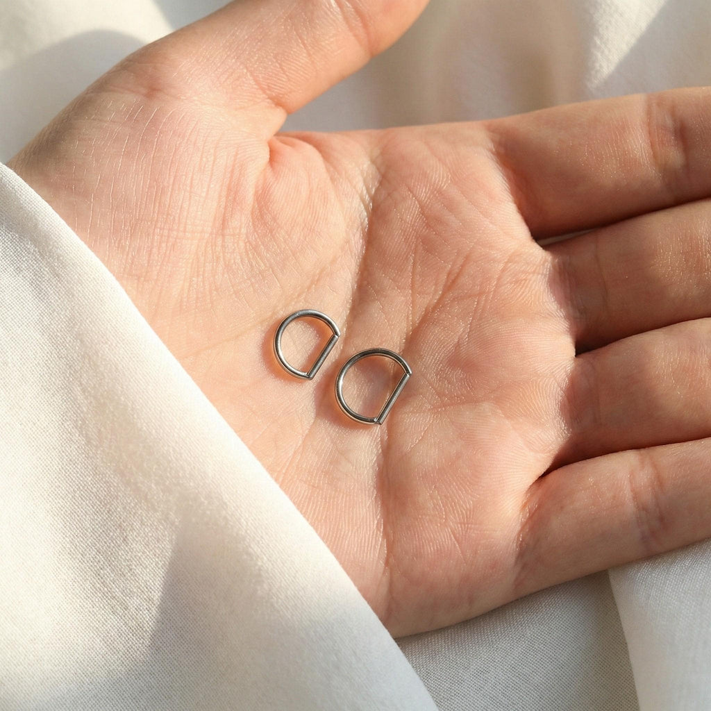 16G Titanium D Shape Nose Ring, Snug Septum Clicker, Flat Side Hoop, Implant Grade Daith Conch Tragus, Lip Piercing Jewelry