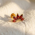 16G Gold Titanium Red Lotus Stud, Ruby Marquise CZ Fan Cartilage Earring, Flat Back Labret for Helix Conch, Hypoallergenic Piercing