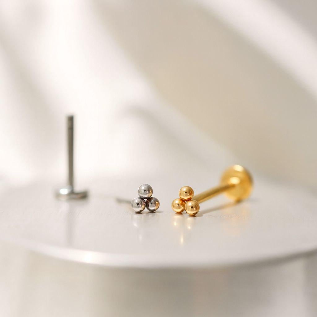 16G/18G/20G Titanium Triangle Bead Threadless Push Pin Labret, Bead Flat Back Earring, Cartilage Tragus Helix Conch Earring, Small Nose Stud