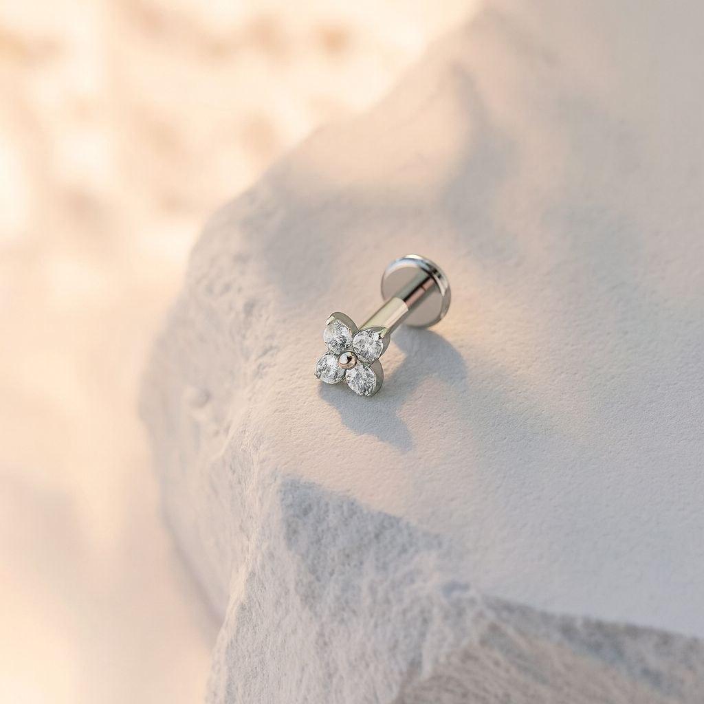 20G 18G 16G Flat Back Threadless Flower Stud • G23 Titanium Cartilage Earring • Tragus Helix Labret Piercing Jewelry for Women