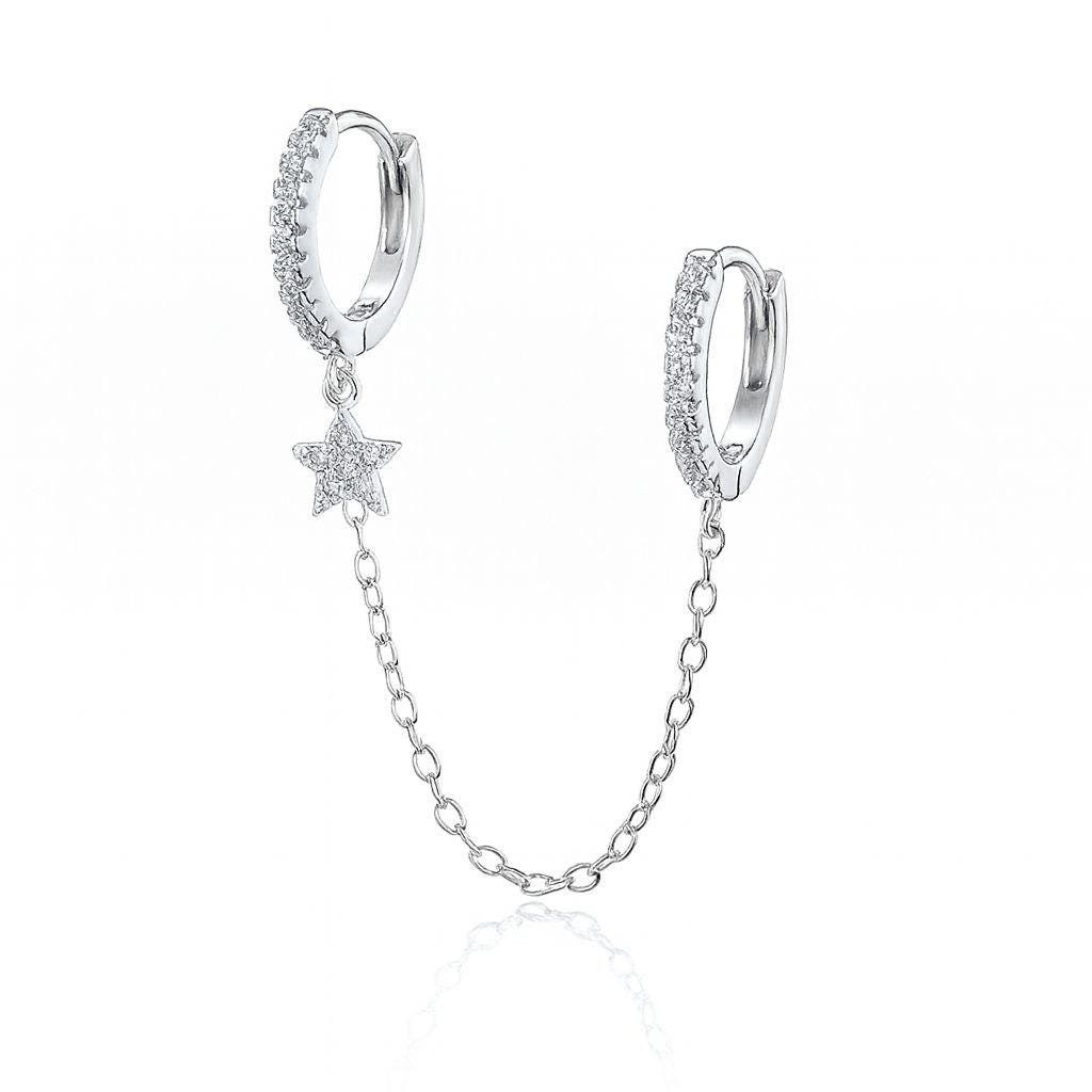 Gold Star Hoop Earrings: Dangle CZ Chain Cartilage Jewelry