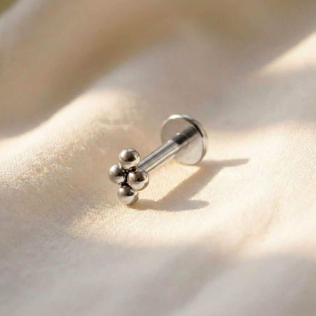 16G Titanium 4 Bead Cluster Stud, Mini Gold Silver Ball Labret, Minimalist Tragus Helix Conch Earring, Dainty Nose Piercing