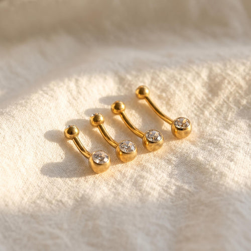 14G Titanium Belly Button Ring, Clear CZ Navel Piercing, Internally Threaded Curved Barbell, Implant Grade Press Fit Belly Jewelry