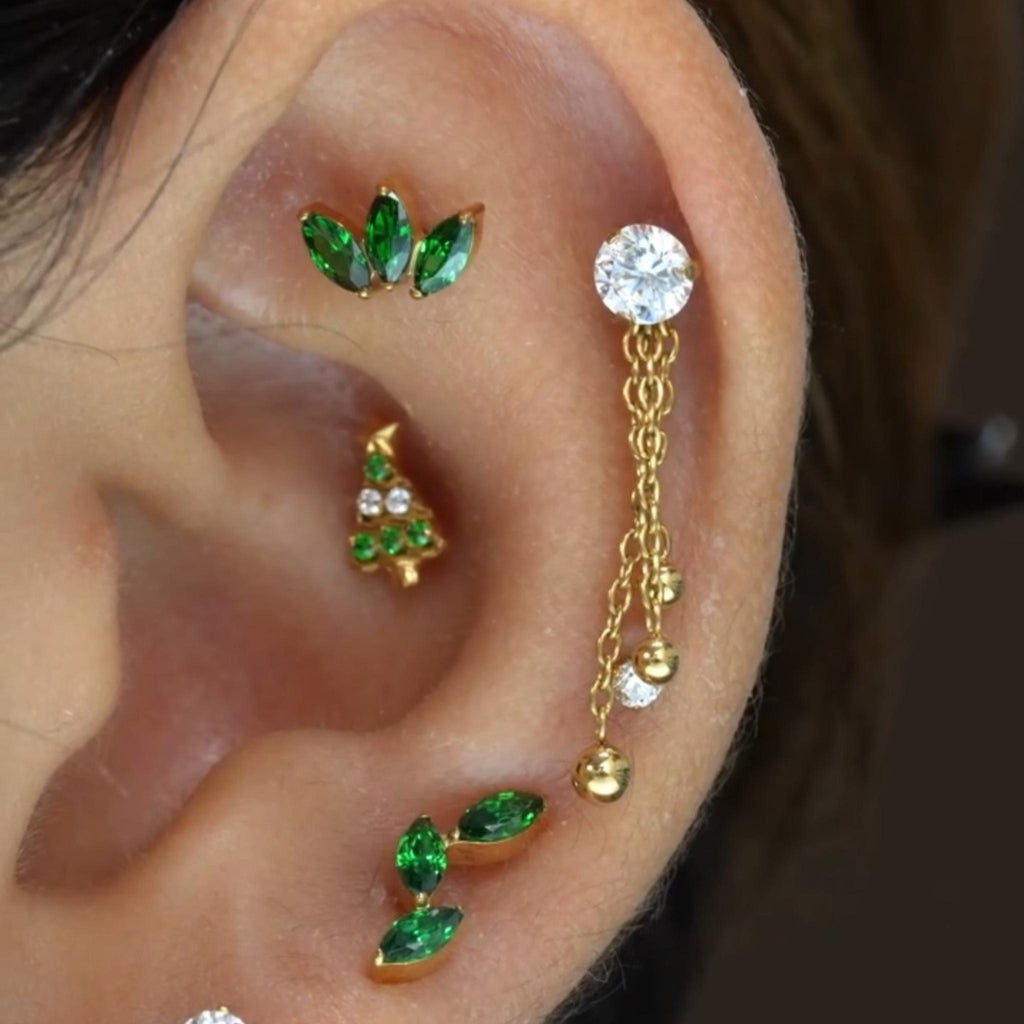 16G Titanium Trinity Opal Stud, Triple Marquise CZ Lotus Cluster, Flat Back Labret, Helix Tragus Cartilage Earring, Hypoallergenic