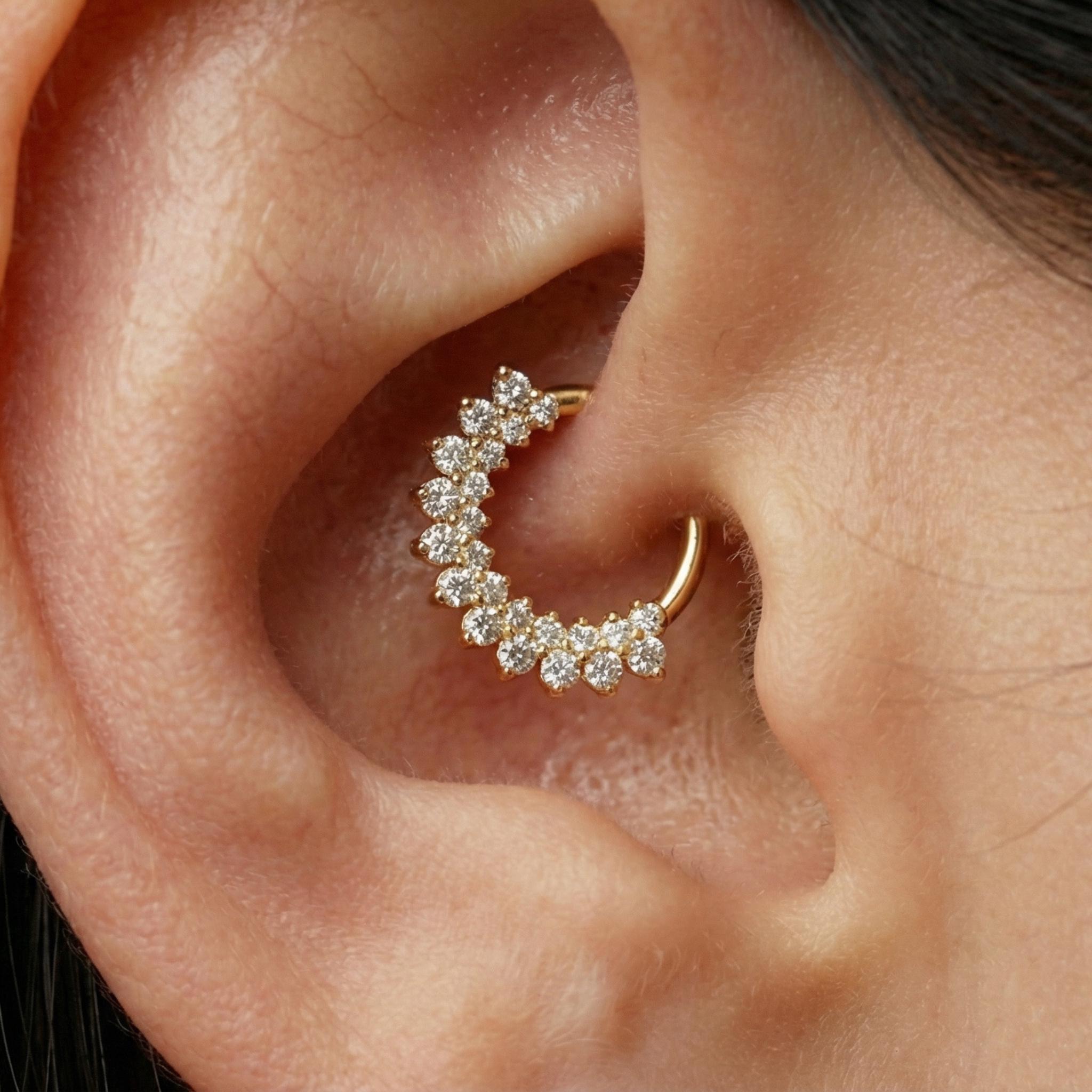 16G Titanium CZ Septum Clicker, Hinged Daith Helix Hoop, Paved Segment Ring, Hypoallergenic Cartilage Earring