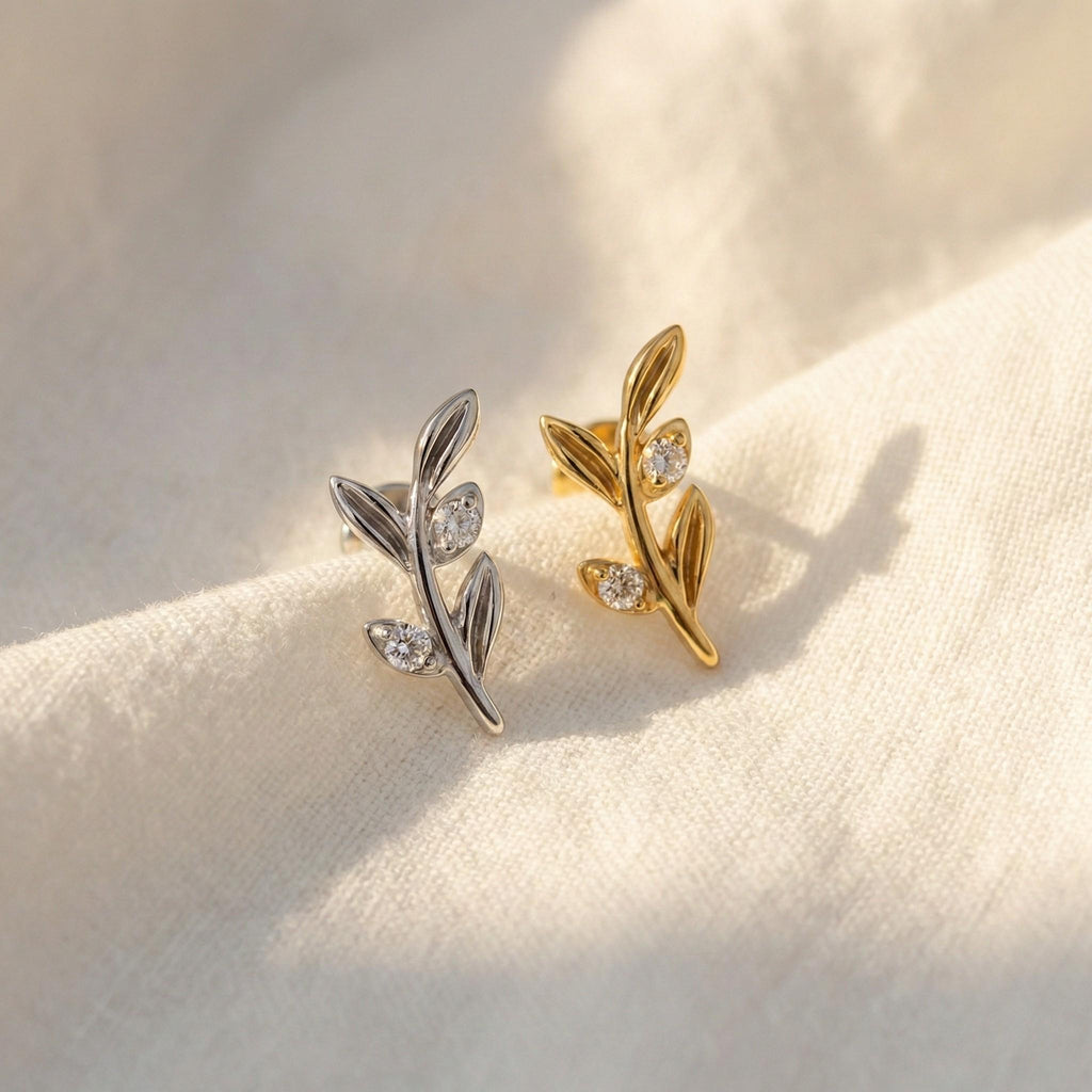 16G Titanium Olive Leaf Branch Stud • Flat Back Earring for Cartilage, Helix, Tragus, Conch & Labret Piercings / Dainty Jewelry Gift