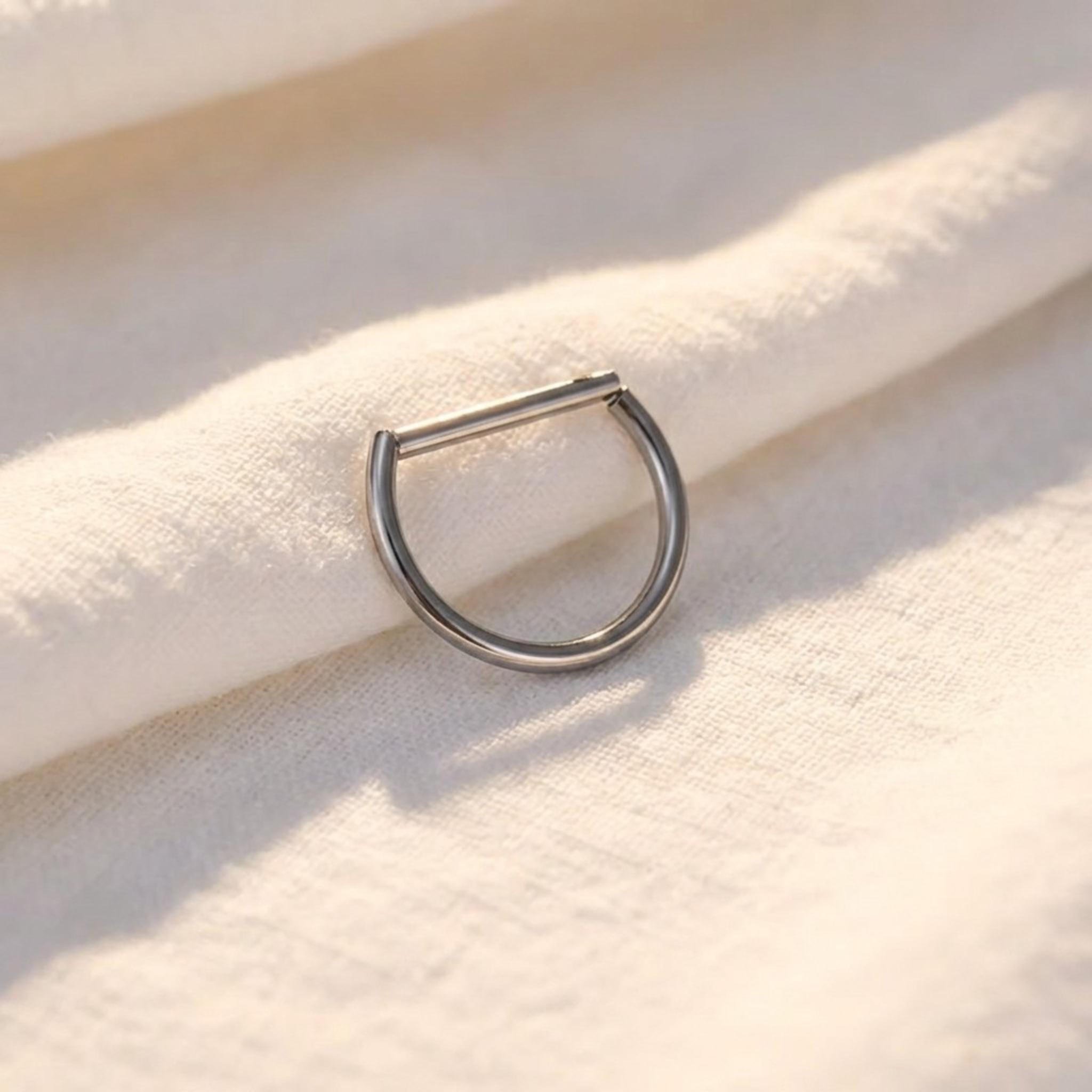 16G Titanium D Shape Nose Ring, Snug Septum Clicker, Flat Side Hoop, Implant Grade Daith Conch Tragus, Lip Piercing Jewelry