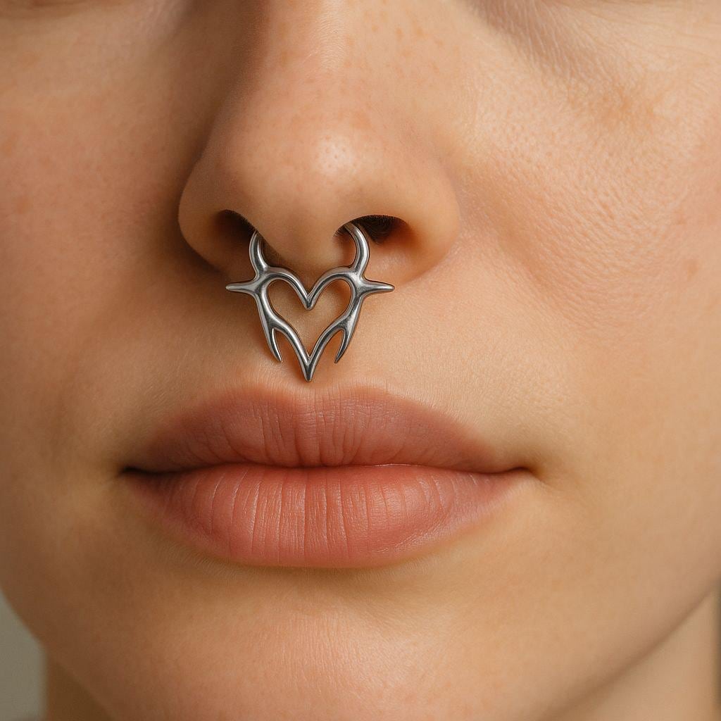 16G Titanium Heart Septum Clicker • Hinged Nose Ring for Tragus, Cartilage & Helix Piercings – Punk Body Jewelry